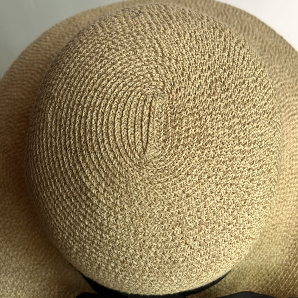 Wide Brim Straw Hat with Black Band Tan Sun Hat - Picture 4 of 10